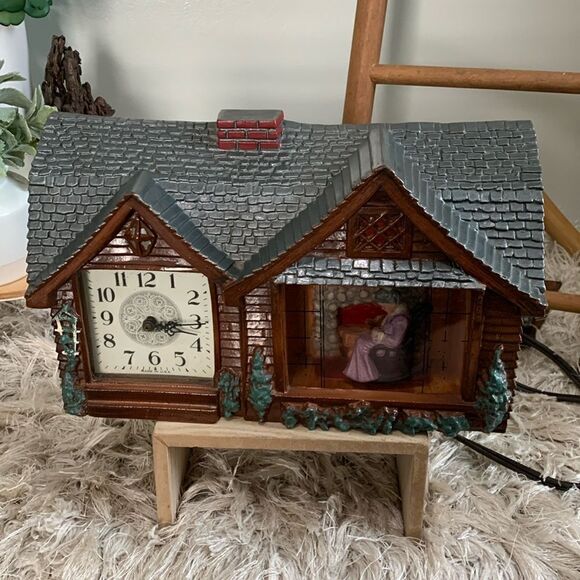 Vtg 1946 Haddon Original Home Sweet Home Clock Animated Rocking Grandma W/Light - Picture 1 of 17
